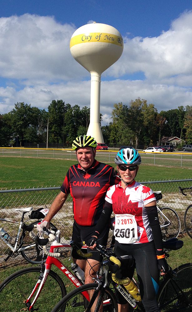 Harold Cunliffe and daughter Alexandra on a cycling trip.